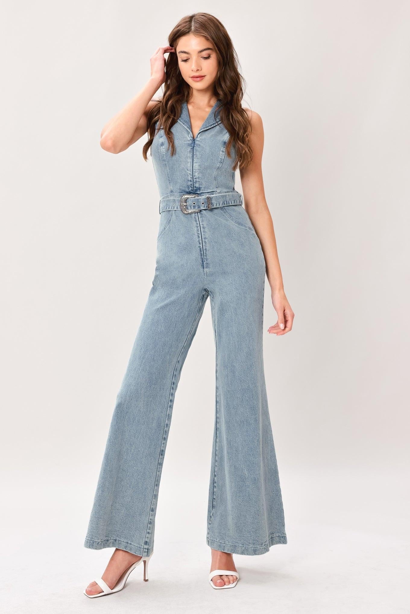 FLARE ICON DENIM JUMPSUIT Flying Tomato