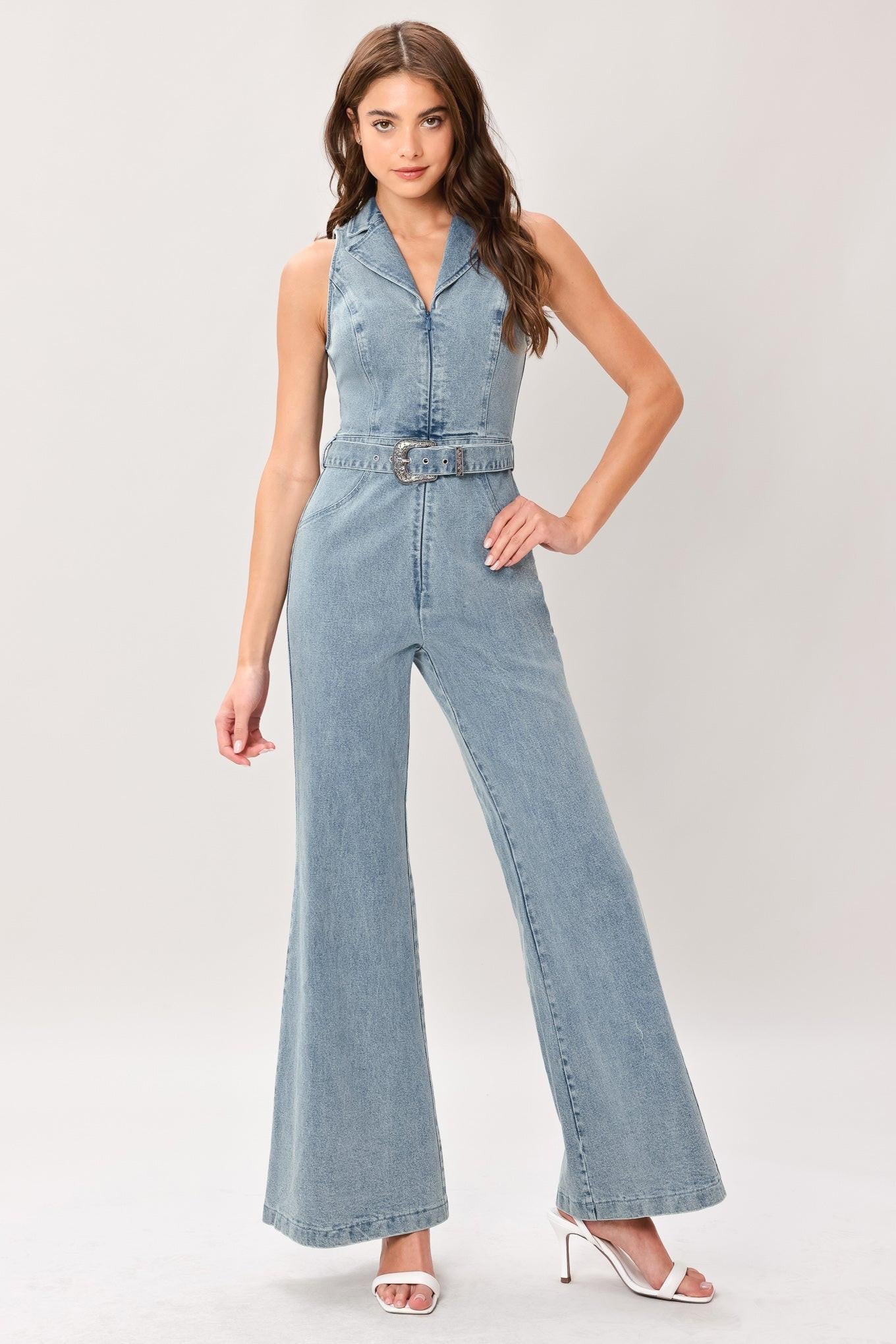 FLARE ICON DENIM JUMPSUIT Flying Tomato