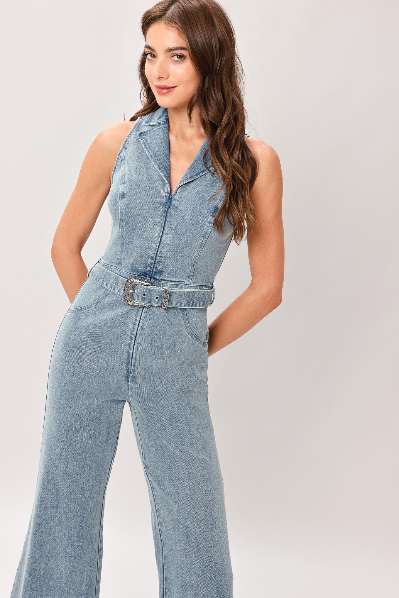 FLARE ICON DENIM JUMPSUIT Flying Tomato