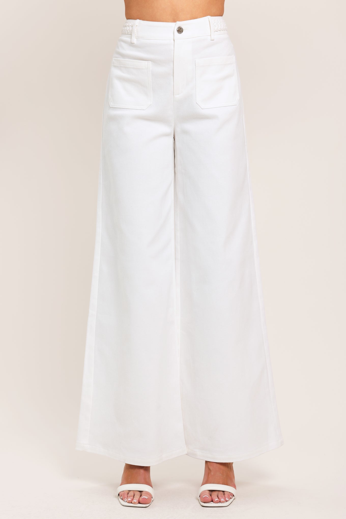 WHITE EASE WOVEN WIDE PANTS Flying Tomato