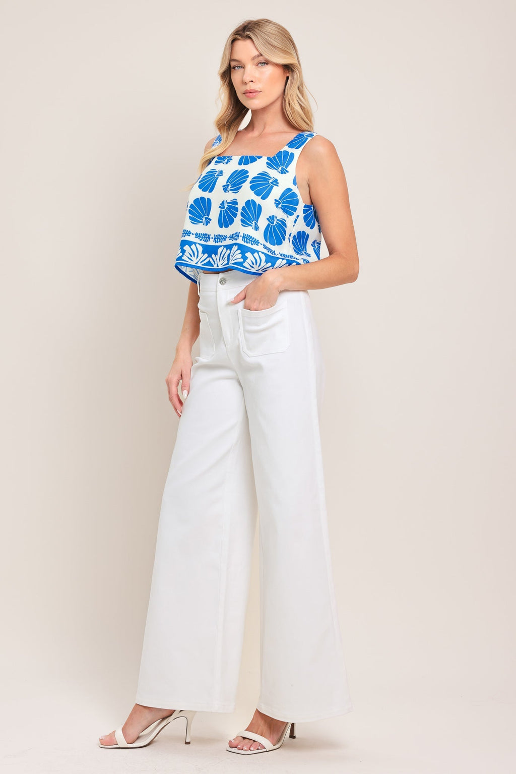 WHITE EASE WOVEN WIDE PANTS Flying Tomato