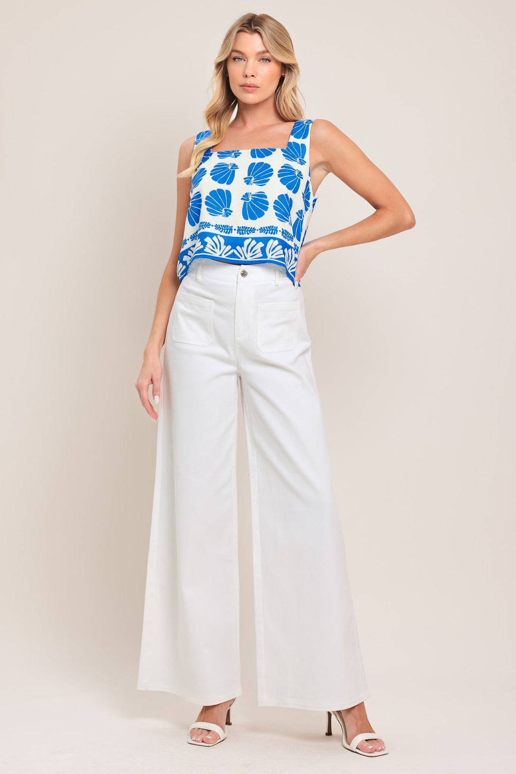 WHITE EASE WOVEN WIDE PANTS Flying Tomato