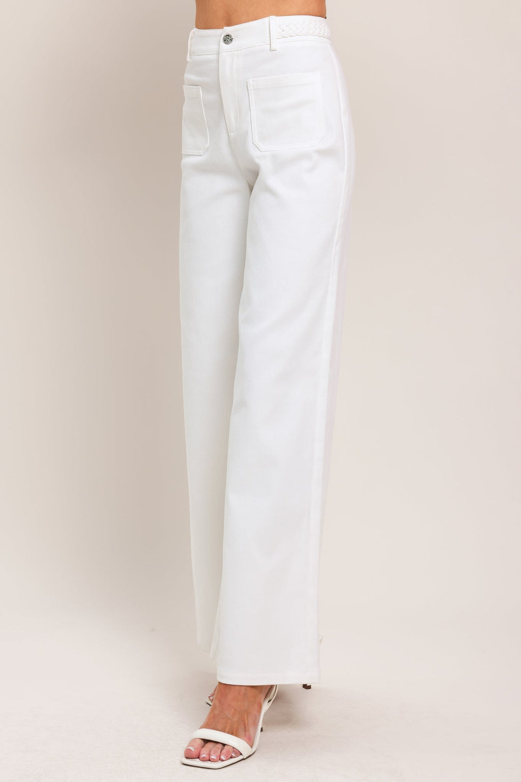 WHITE EASE WOVEN WIDE PANTS Flying Tomato