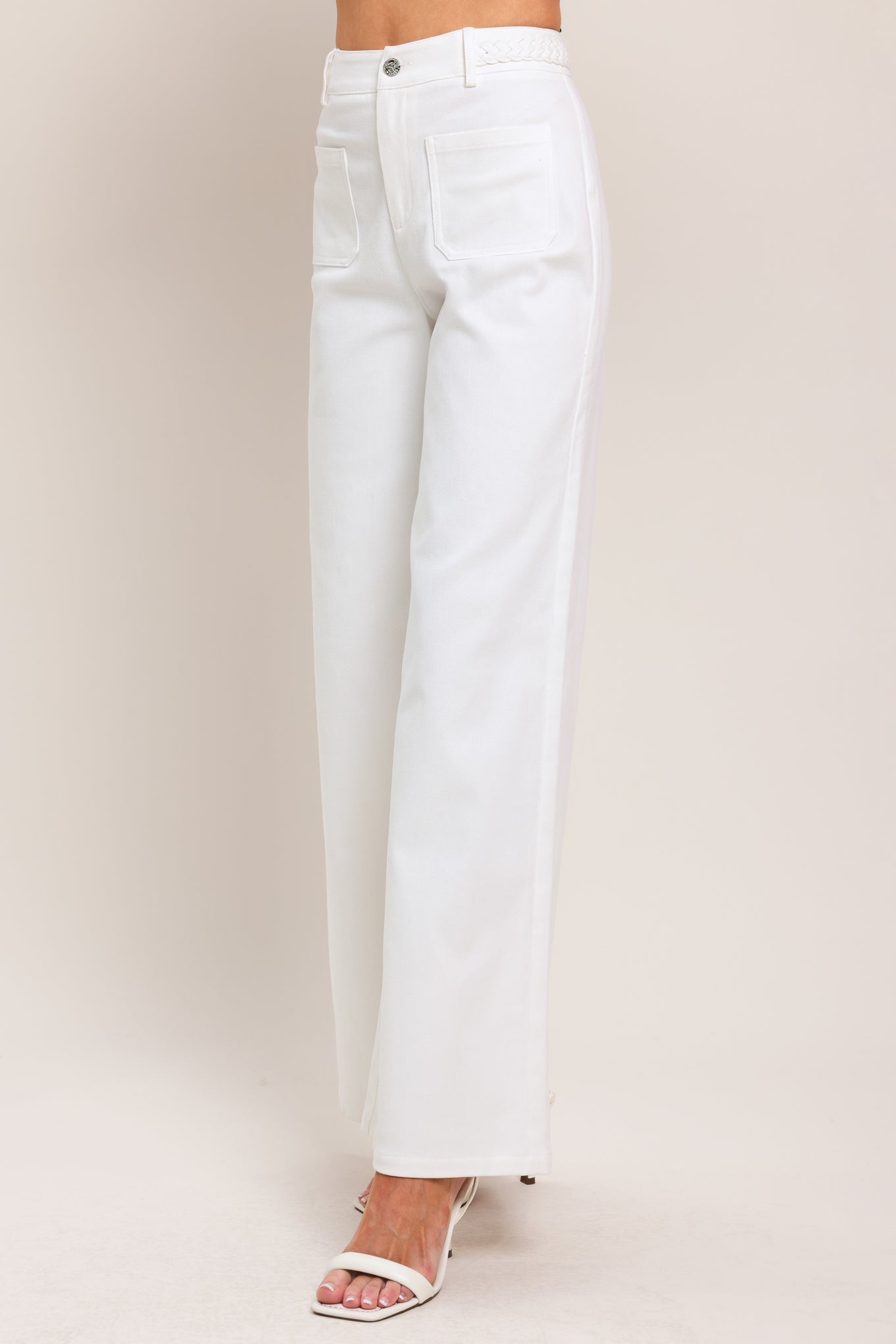 WHITE EASE WOVEN WIDE PANTS Flying Tomato