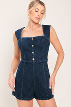 DARK WASH ICON DENIM ROMPER Flying Tomato