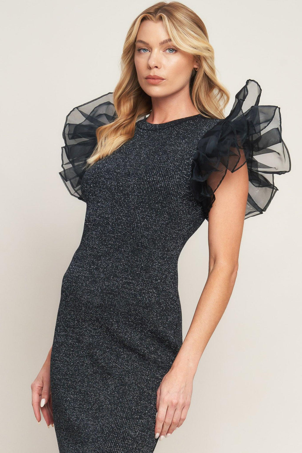 VOLUMINOUS POWER METALLIC MIDI DRESS Flying Tomato