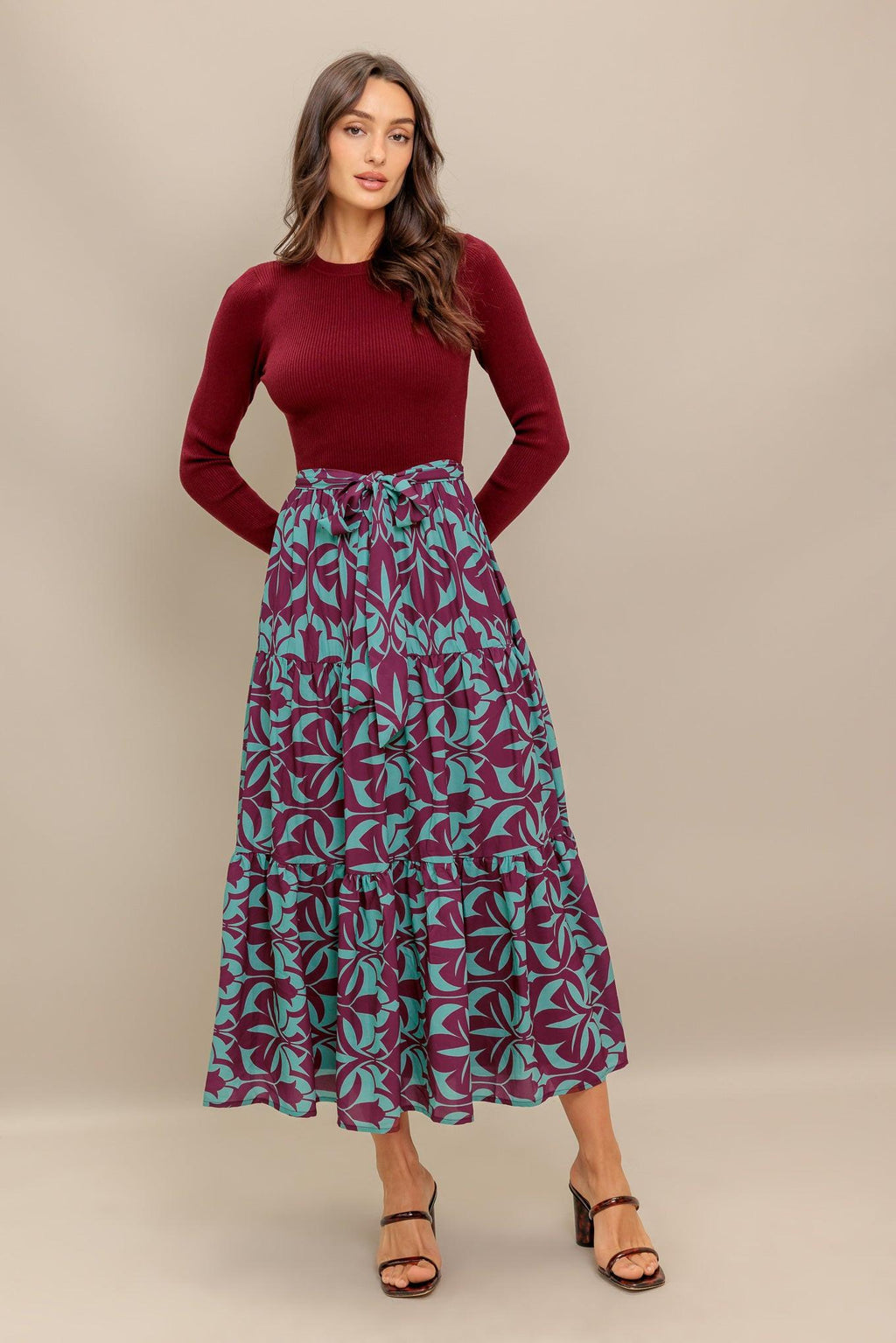 SANGRIA BLOOM WOVEN MIDI DRESS Flying Tomato