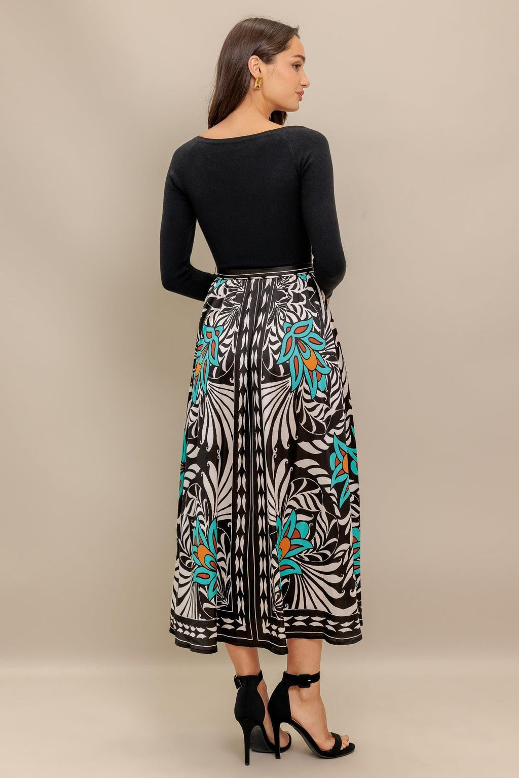 SUNBURST GARDEN BLACK MIDI DRESS Flying Tomato
