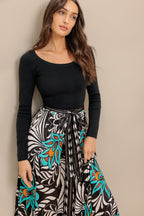 SUNBURST GARDEN BLACK MIDI DRESS Flying Tomato