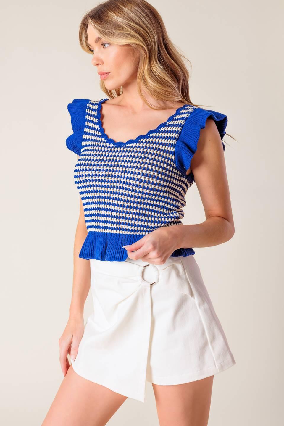 OUT WEST BLUE SWEATER KNIT TOP Flying Tomato