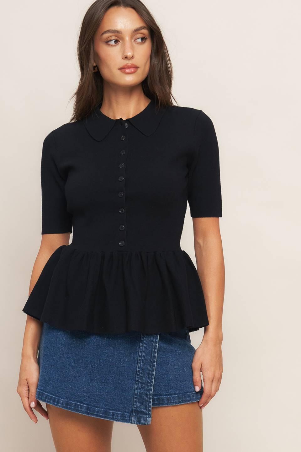 SWEET SERENADE BLACK WOVEN TOP Flying Tomato