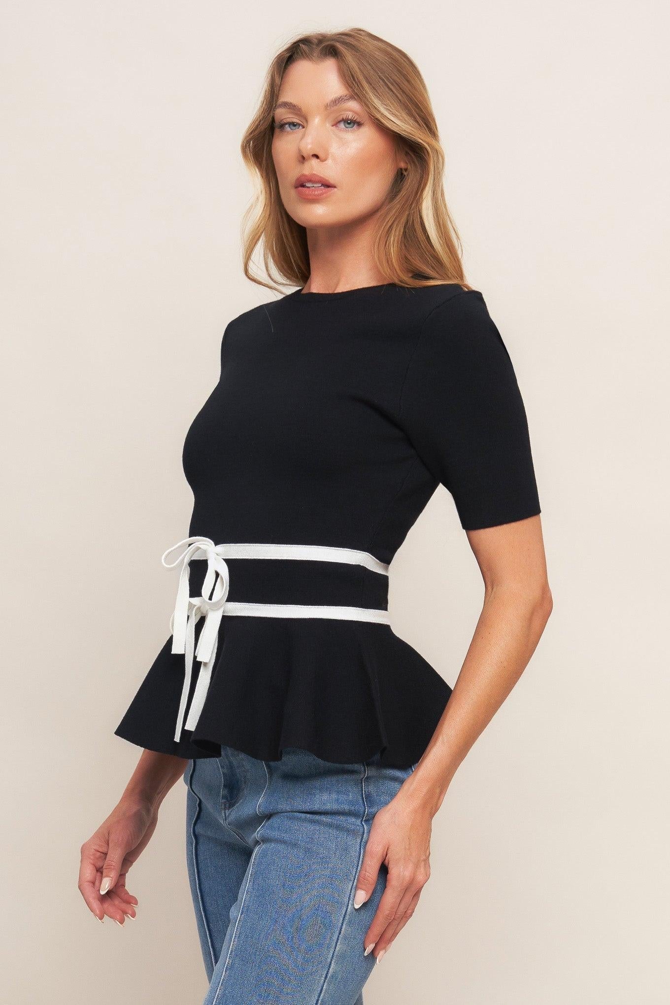 SUNLIT GROVE BLACK SWEATER KNIT TOP Flying Tomato