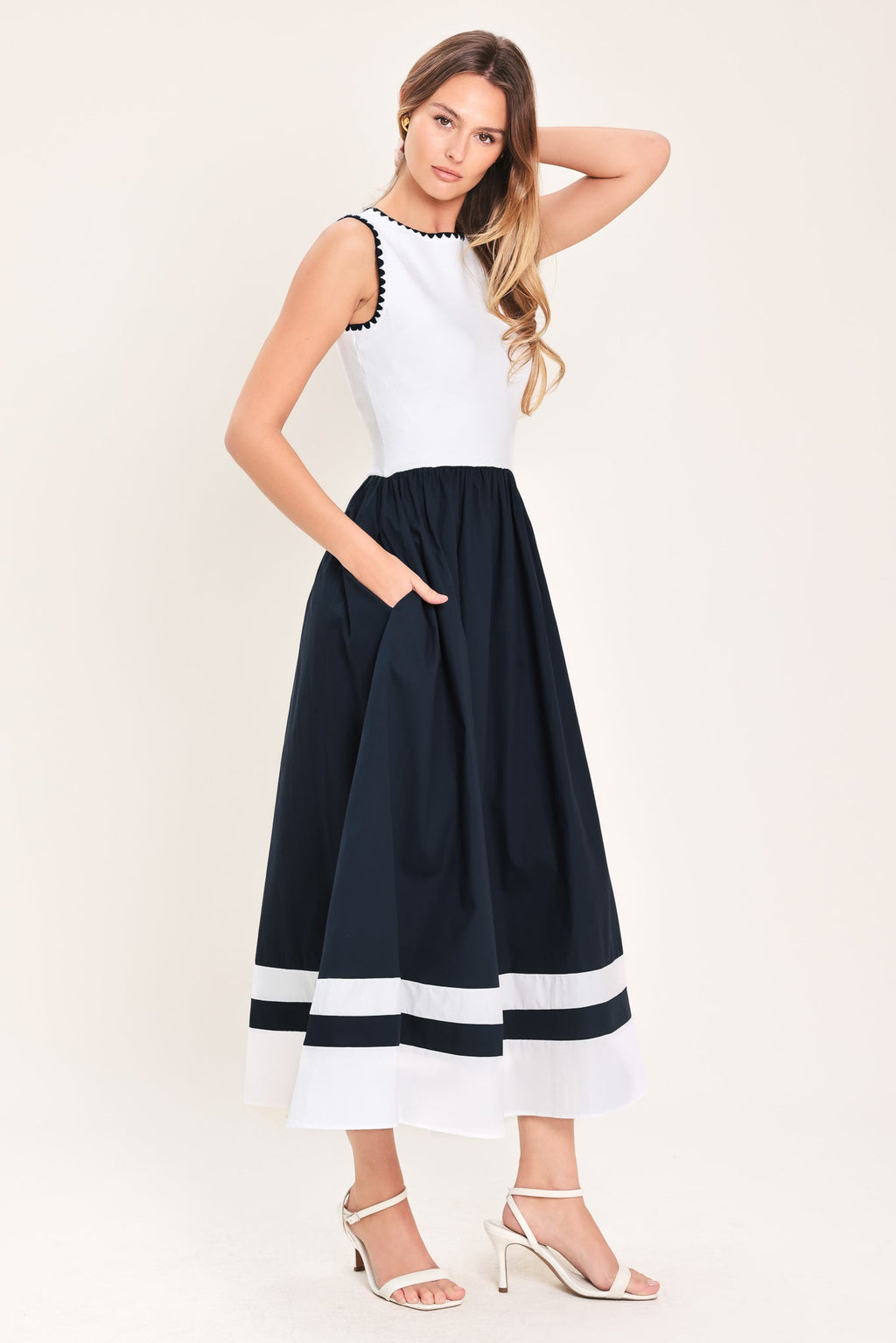 EVERYDAY ELEGANCE WOVEN COMBINATION MIDI DRESS Flying Tomato