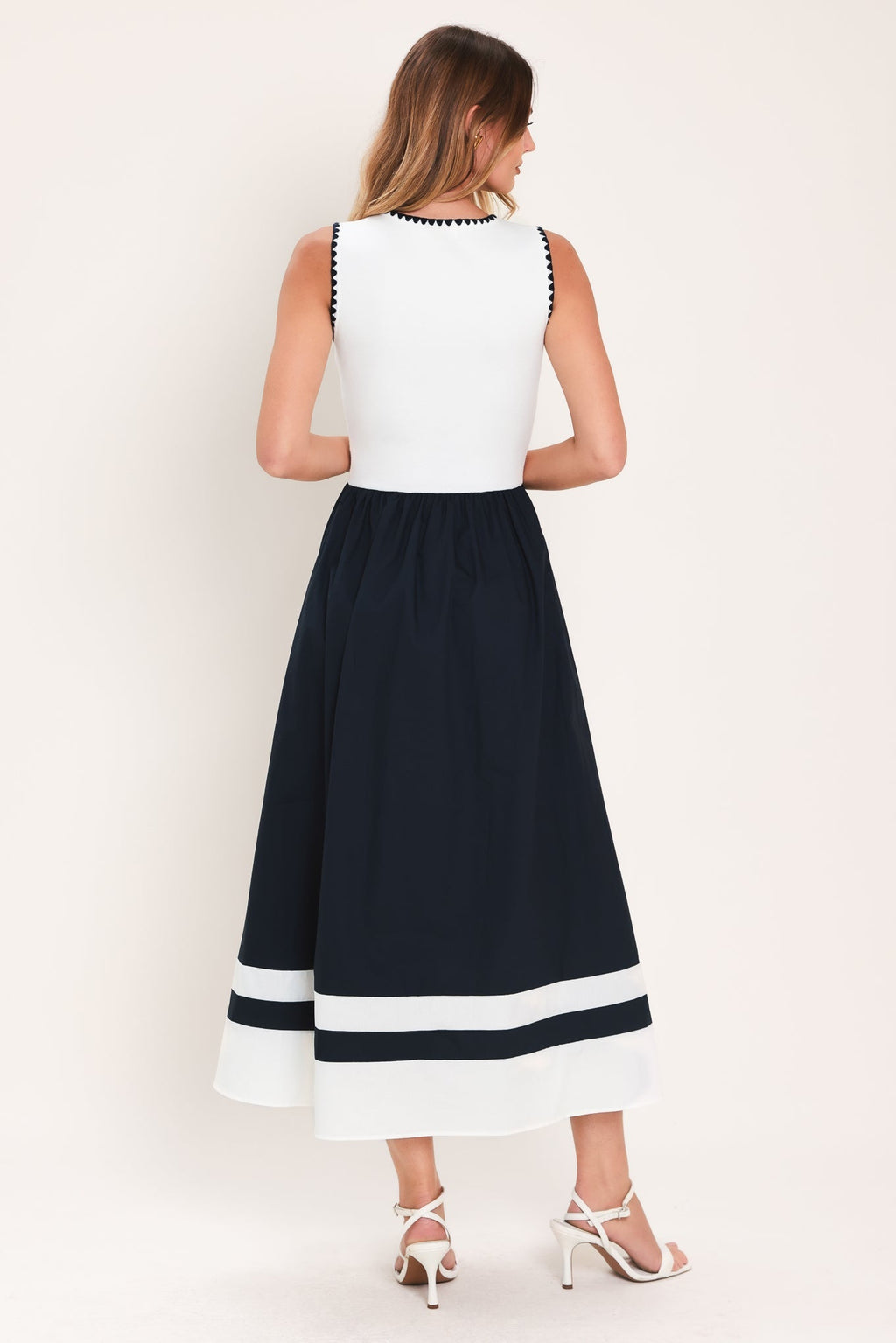 EVERYDAY ELEGANCE WOVEN COMBINATION MIDI DRESS Flying Tomato