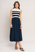 STRIPE ELEGANCE SWEATER WOVEN MIDI DRESS Flying Tomato