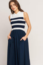 STRIPE ELEGANCE SWEATER WOVEN MIDI DRESS Flying Tomato