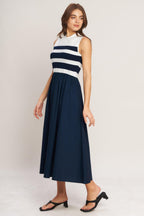 STRIPE ELEGANCE SWEATER WOVEN MIDI DRESS Flying Tomato