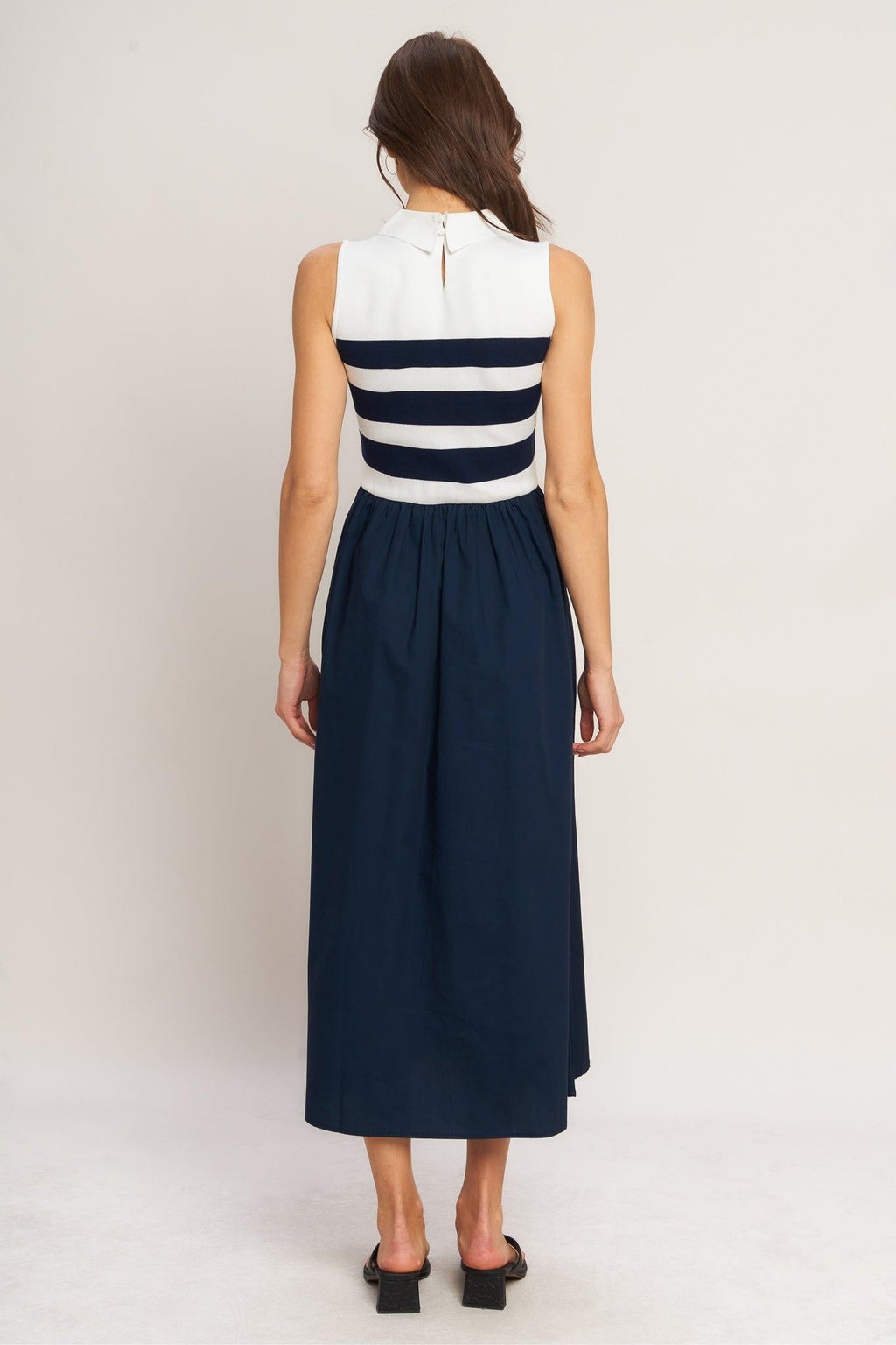 STRIPE ELEGANCE SWEATER WOVEN MIDI DRESS Flying Tomato