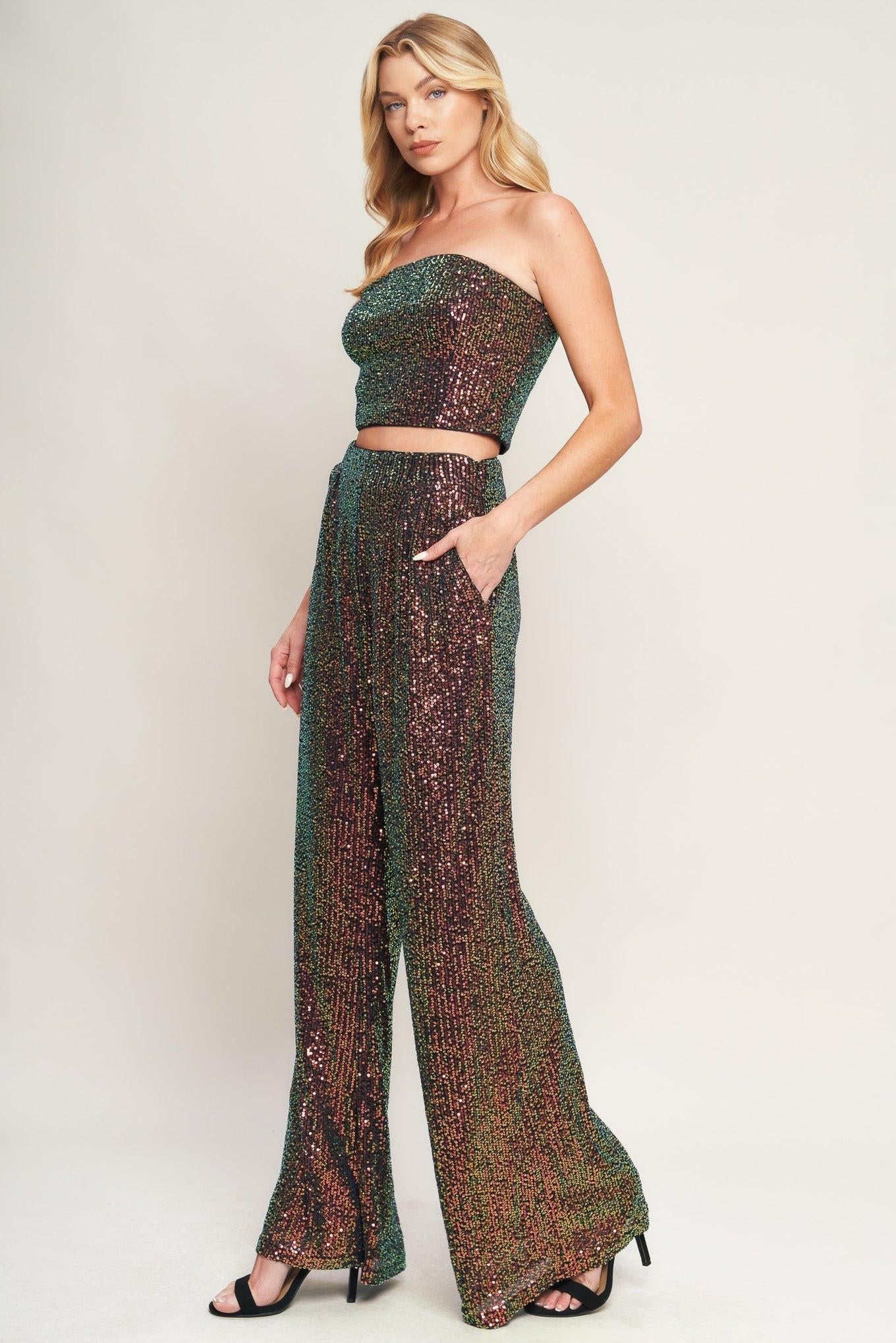CHARMING COMPOSURE SEQUIN TOP AND BOTTOM SET Flying Tomato