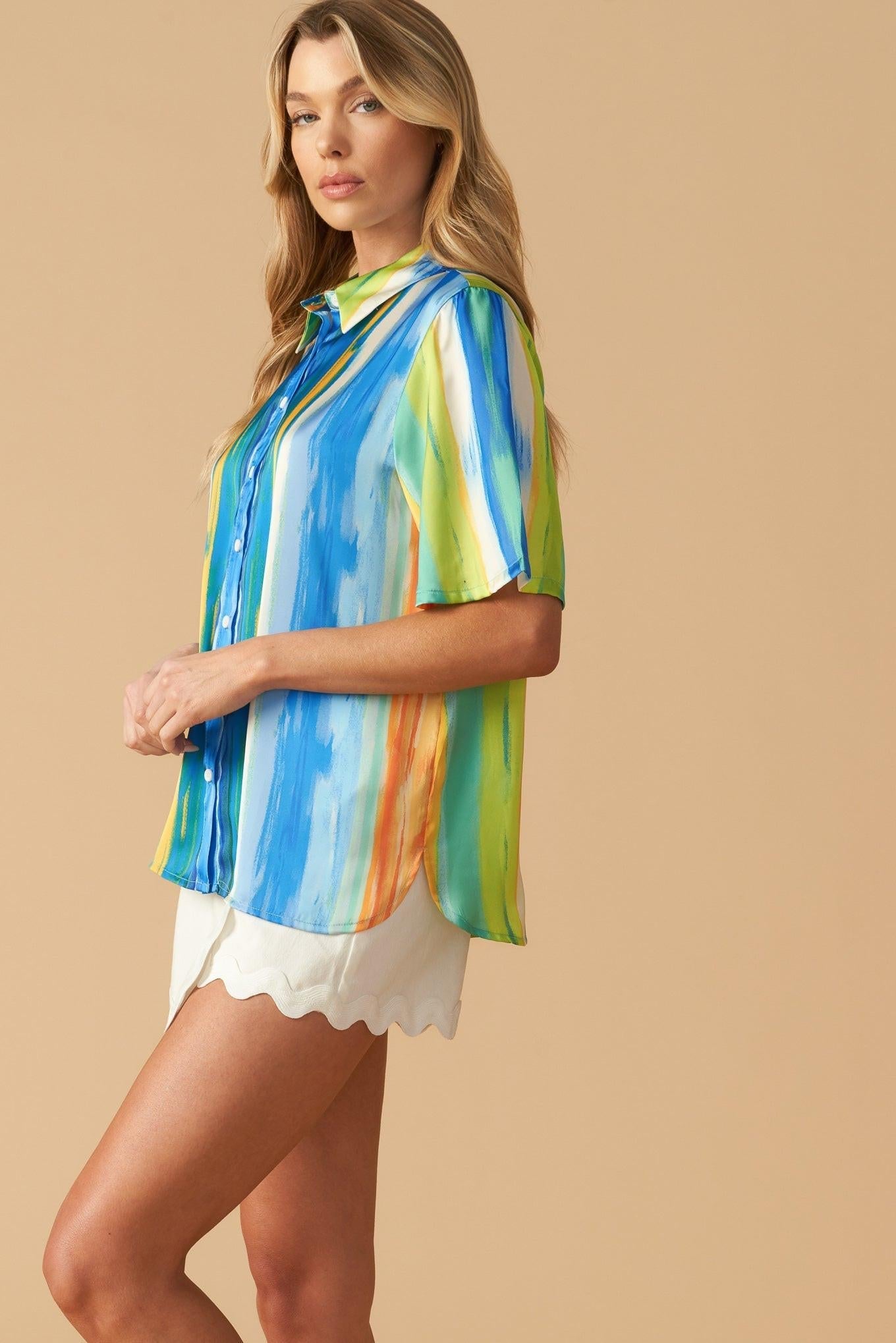 TAKE ME DANCING WOVEN SATIN TOP Flying Tomato