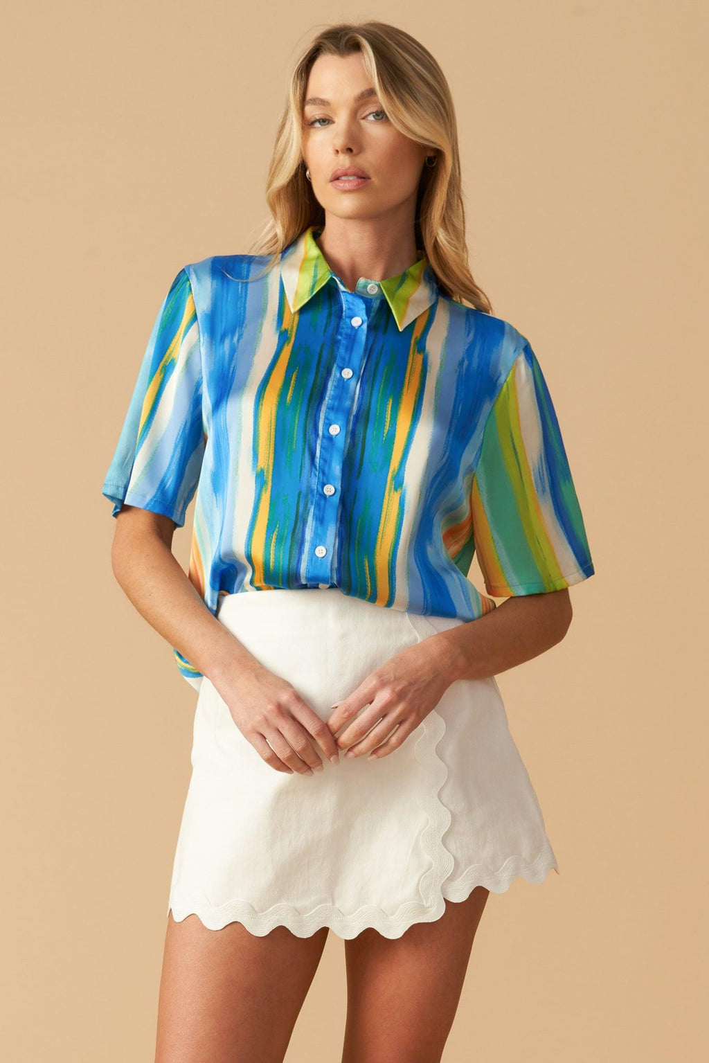 TAKE ME DANCING WOVEN SATIN TOP Flying Tomato