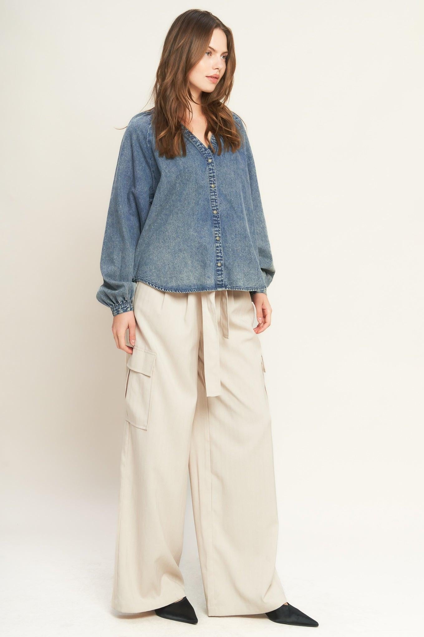 MUSING ABOUT YOU DENIM TOP Flying Tomato