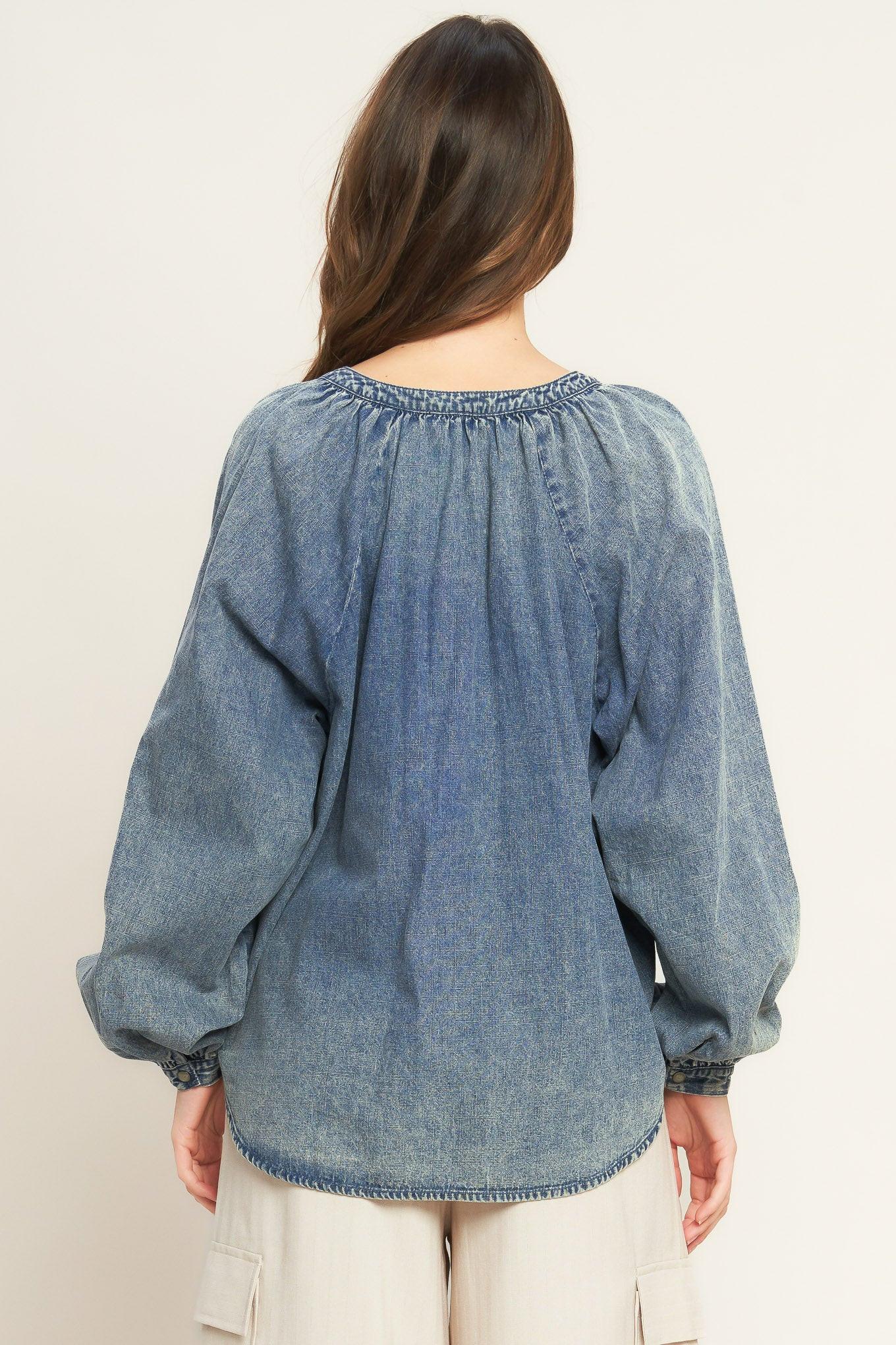 MUSING ABOUT YOU DENIM TOP Flying Tomato