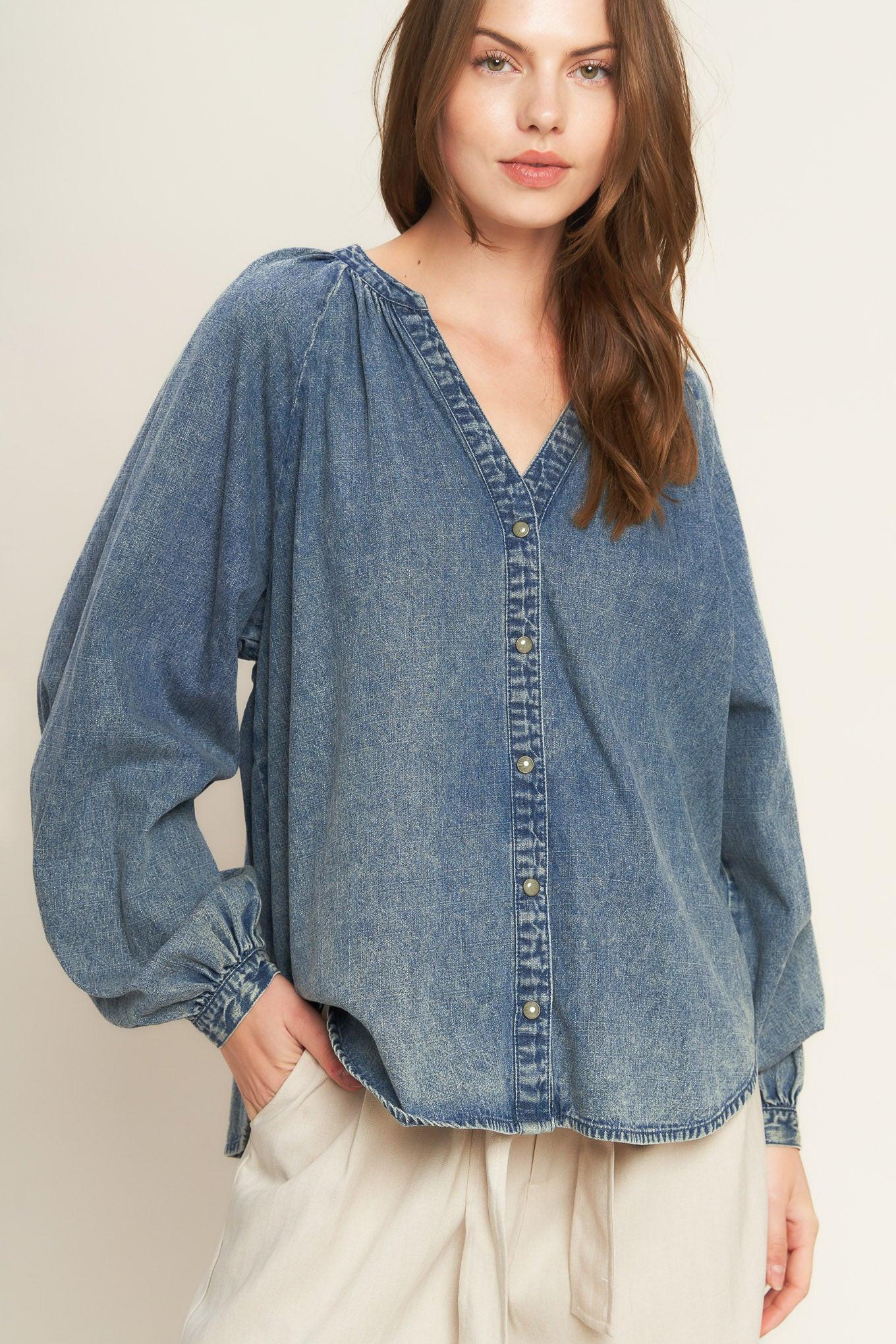 MUSING ABOUT YOU DENIM TOP Flying Tomato