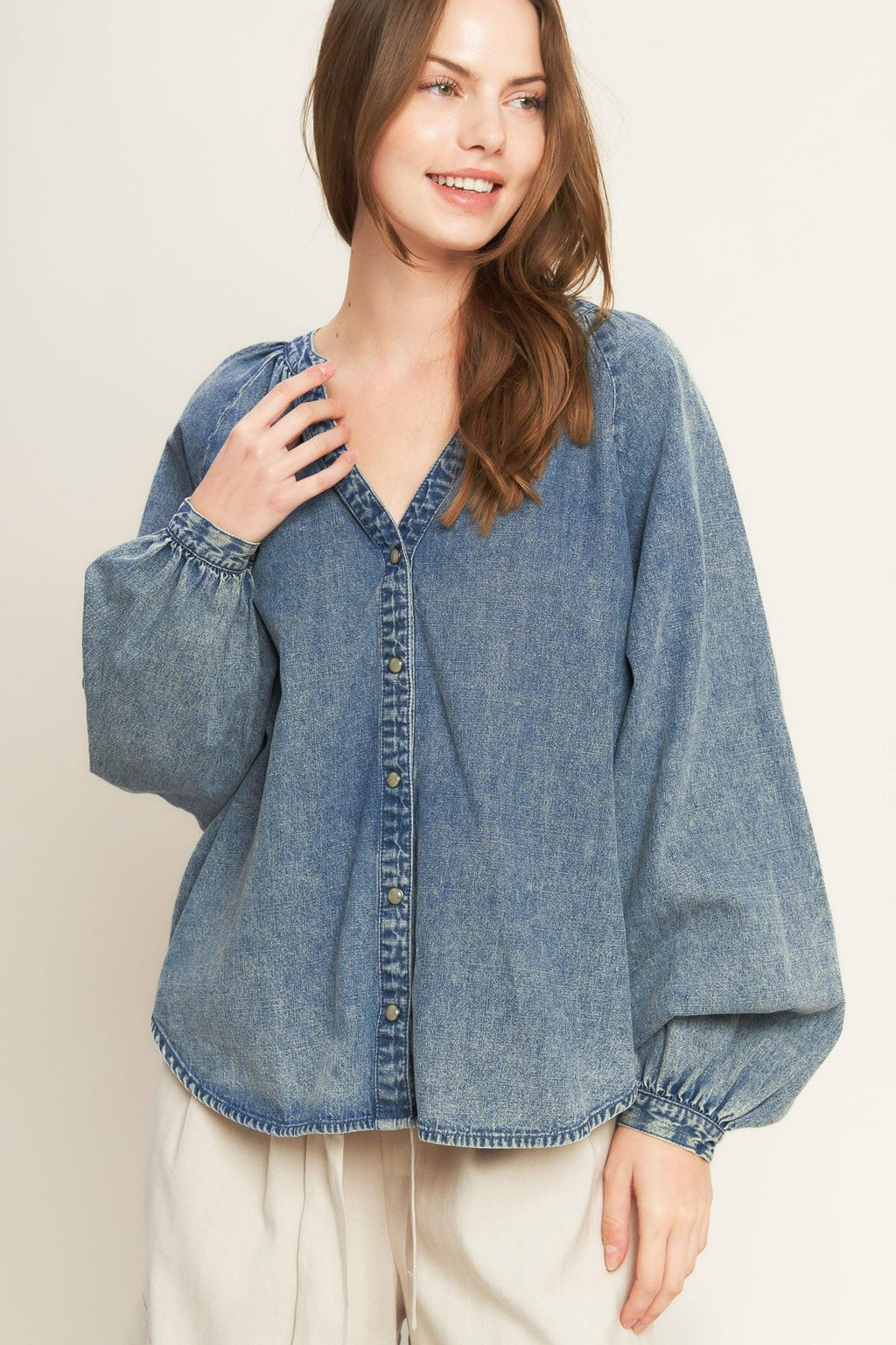MUSING ABOUT YOU DENIM TOP Flying Tomato