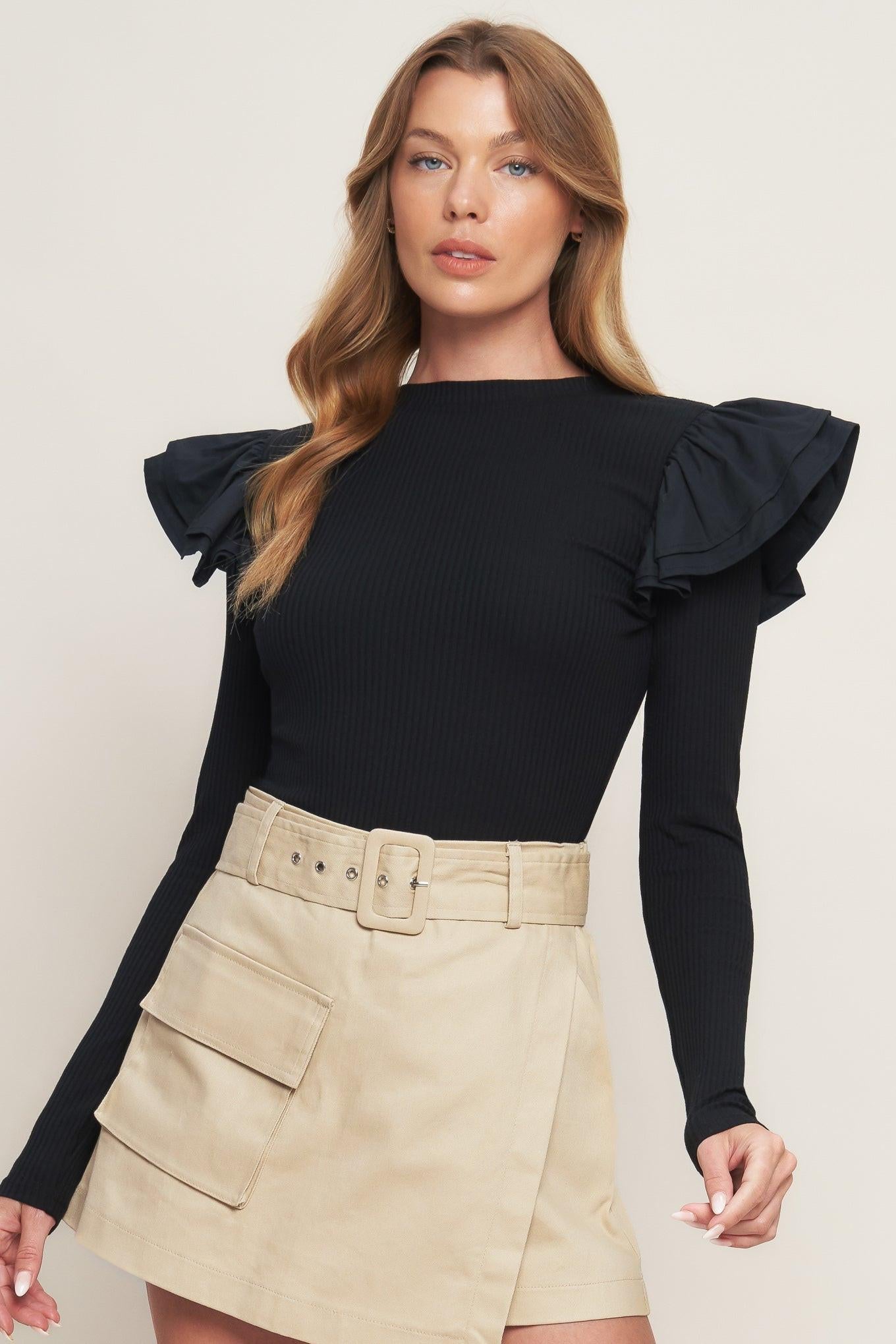 HAPPIEST HERE BLACK KNIT TOP Flying Tomato
