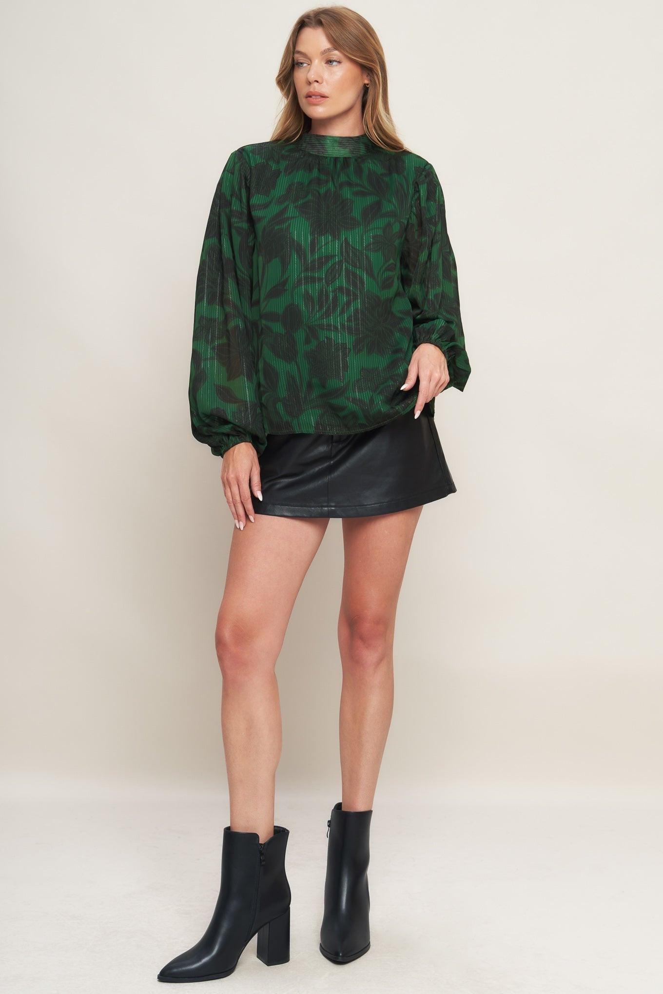 NOIR LEAF GREEN WOVEN TOP Flying Tomato
