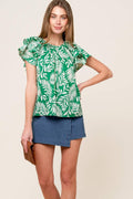ROAMING AROUND GREEN WOVEN TOP Flying Tomato