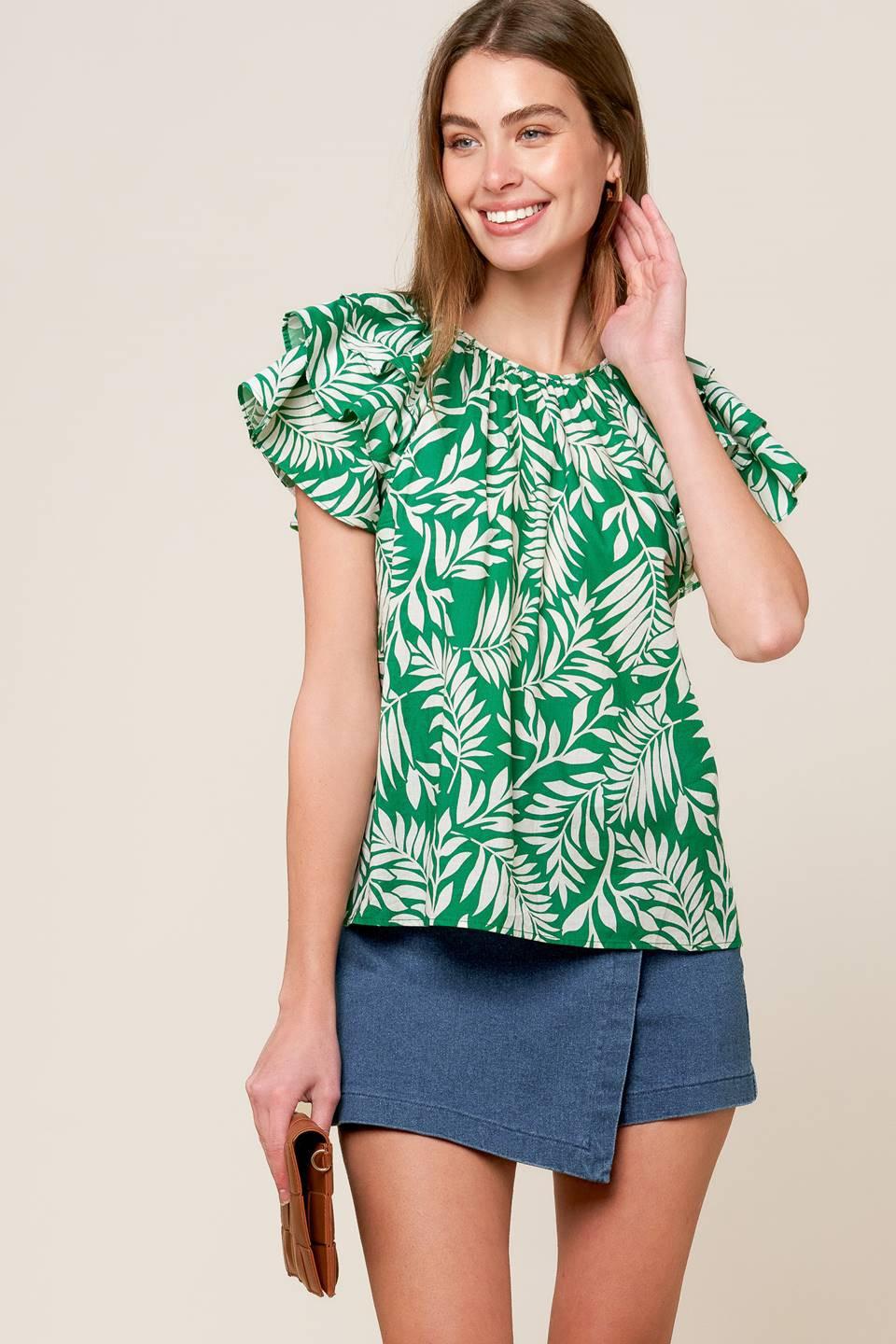 ROAMING AROUND GREEN WOVEN TOP Flying Tomato