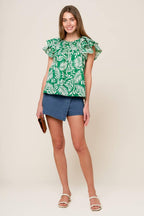 ROAMING AROUND GREEN WOVEN TOP Flying Tomato