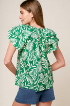 ROAMING AROUND GREEN WOVEN TOP Flying Tomato