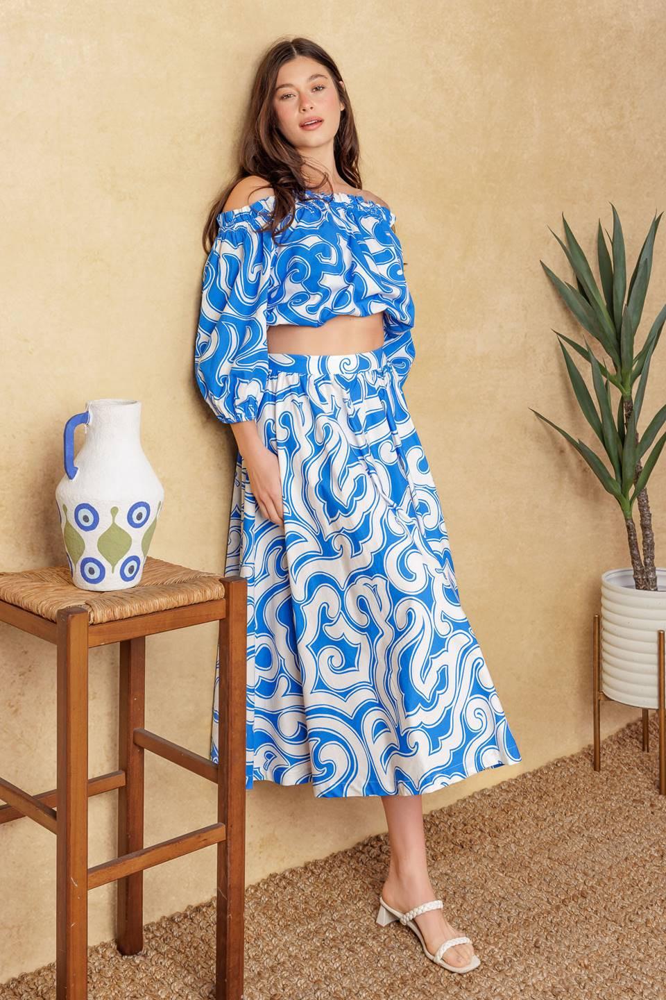 SUNSET SASHAY BLUE TOP AND SKIRT SET Flying Tomato