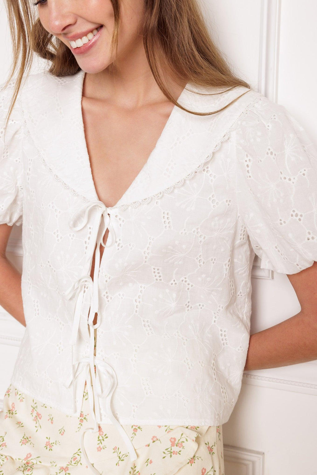 WHAT WILL BE EYELET WOVEN TOP Flying Tomato