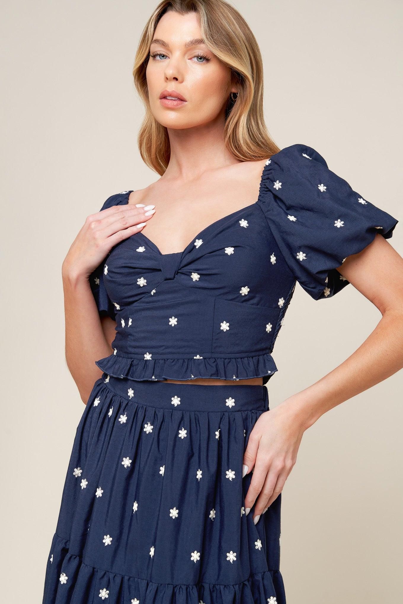 BEBE ALERT NAVY WOVEN TOP Flying Tomato