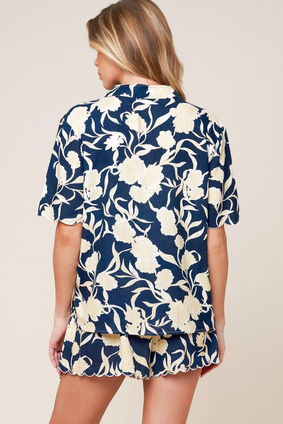SLOW MORNINGS NAVY WOVEN TOP AND SHORTS SET Flying Tomato