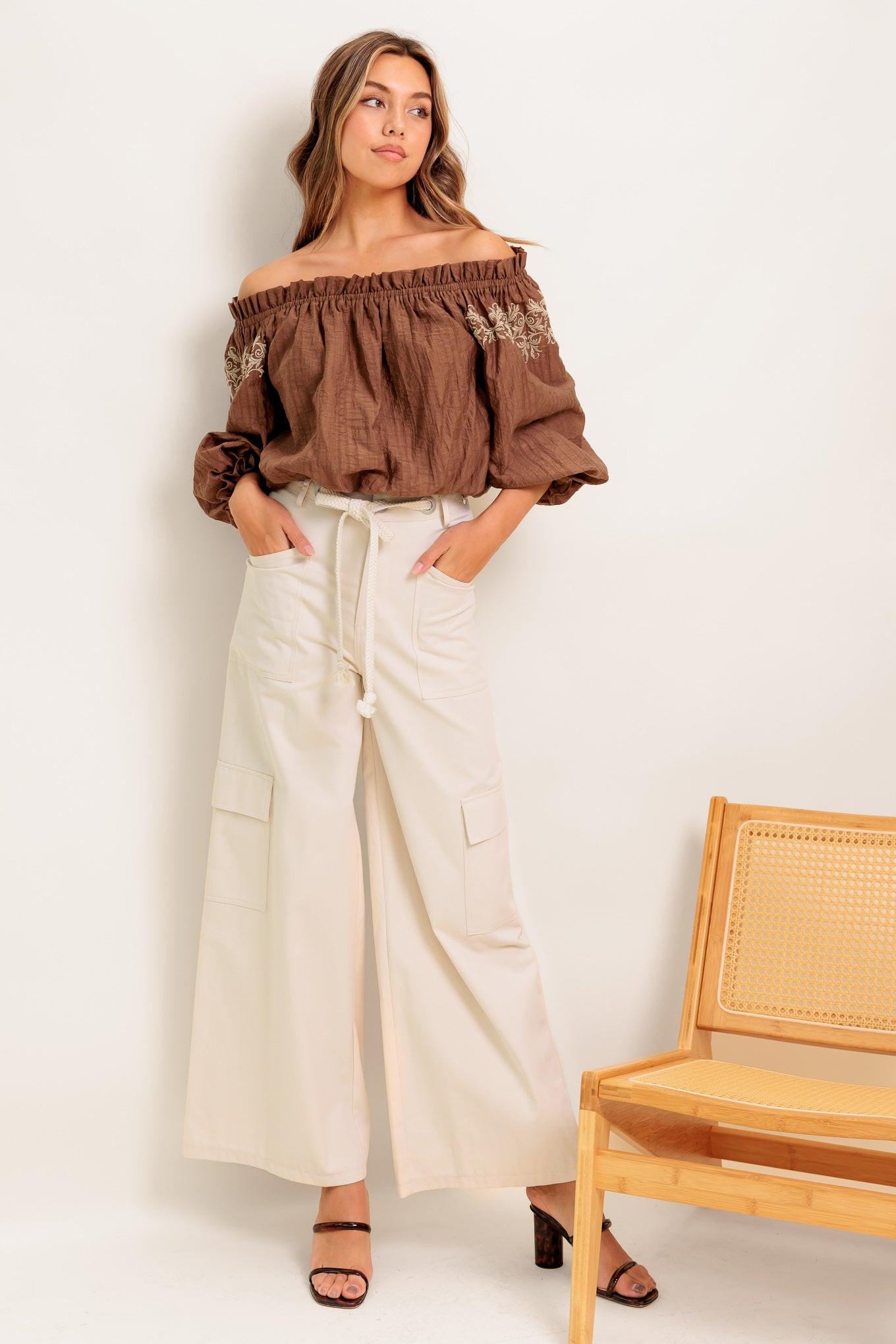 FULL SPEED AHEAD BROWN WOVEN TOP Flying Tomato