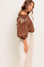 FULL SPEED AHEAD BROWN WOVEN TOP Flying Tomato