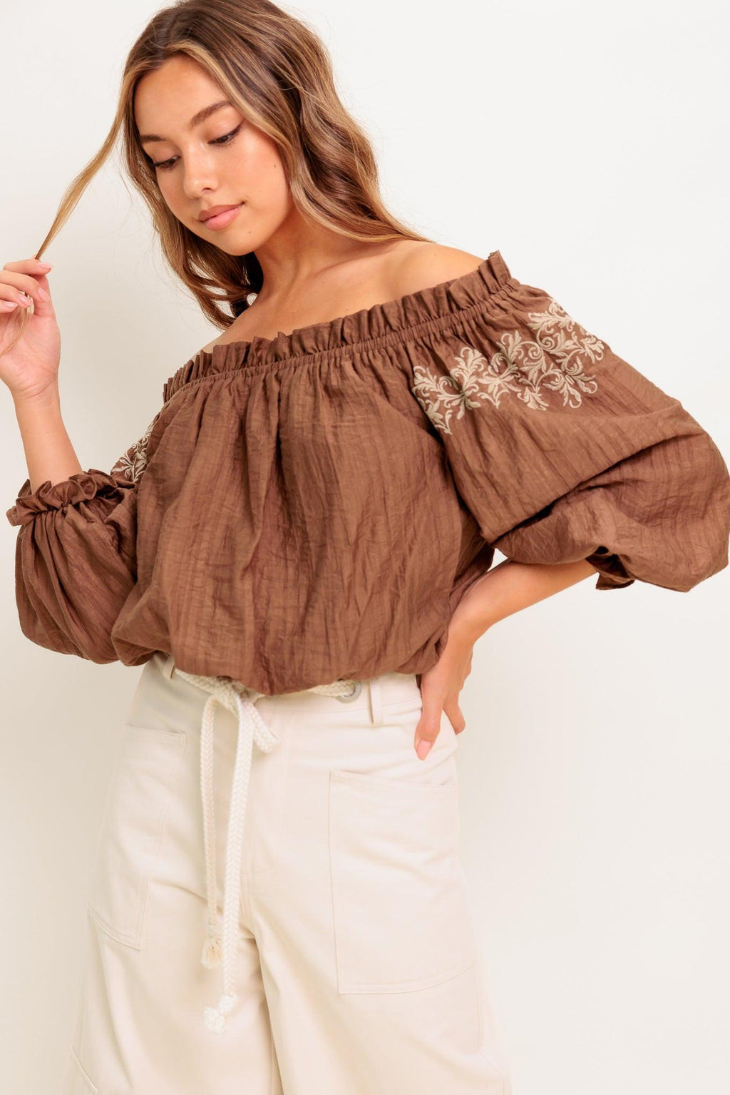 FULL SPEED AHEAD BROWN WOVEN TOP Flying Tomato