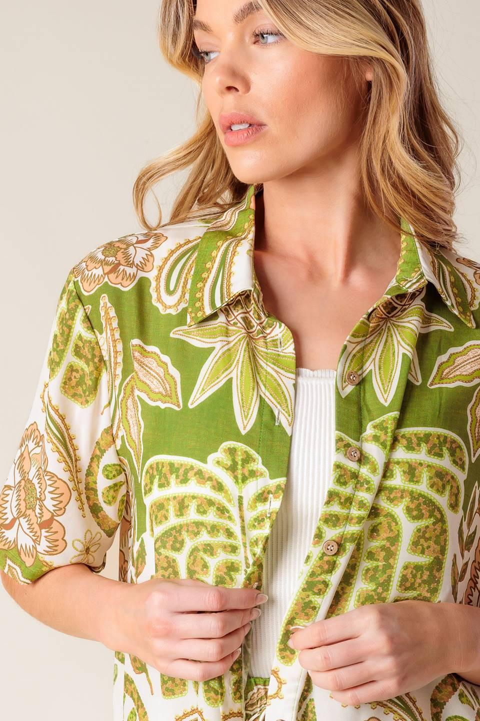 DISTANT ECHOES GREEN WOVEN SHIRT Flying Tomato