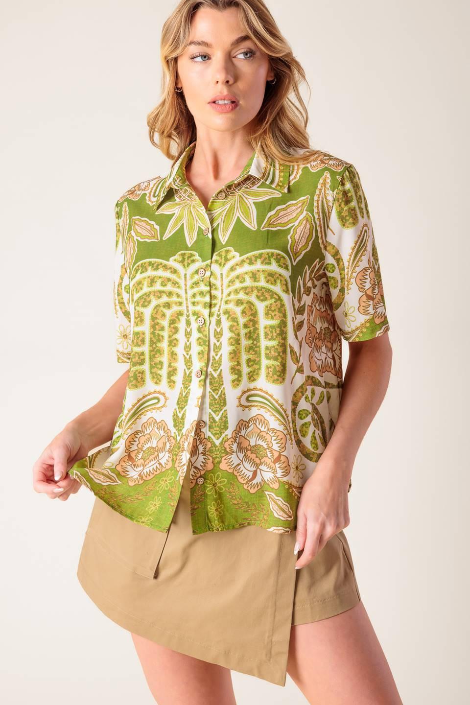 DISTANT ECHOES GREEN WOVEN SHIRT Flying Tomato