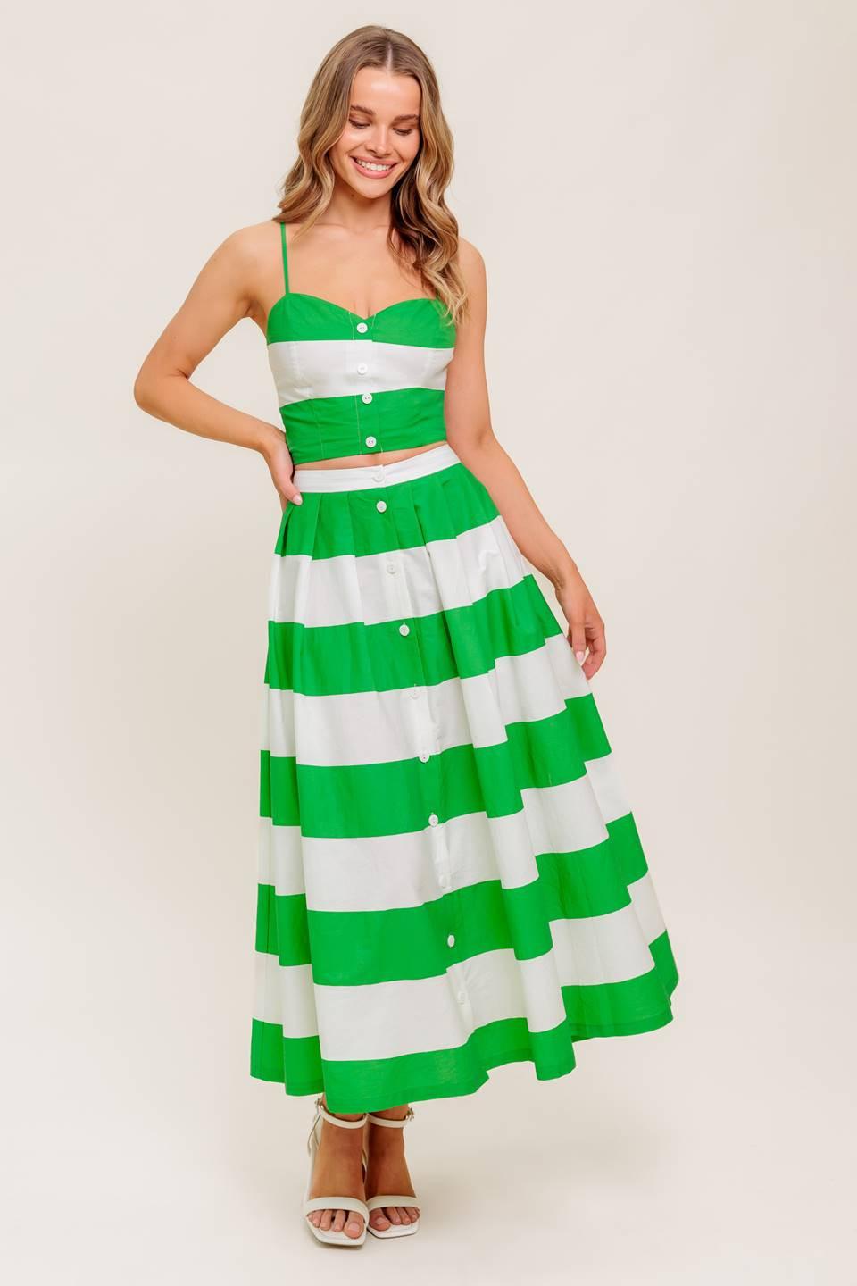 INFINITE FLARE GREEN WOVEN TOP AND SKIRT SET Flying Tomato