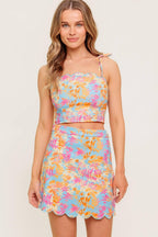 GARDEN VEIL SUNSET WOVEN TOP AND MINI SKIRT SET Flying Tomato