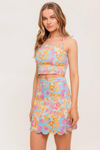 GARDEN VEIL SUNSET WOVEN TOP AND MINI SKIRT SET Flying Tomato