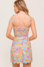 GARDEN VEIL SUNSET WOVEN TOP AND MINI SKIRT SET Flying Tomato