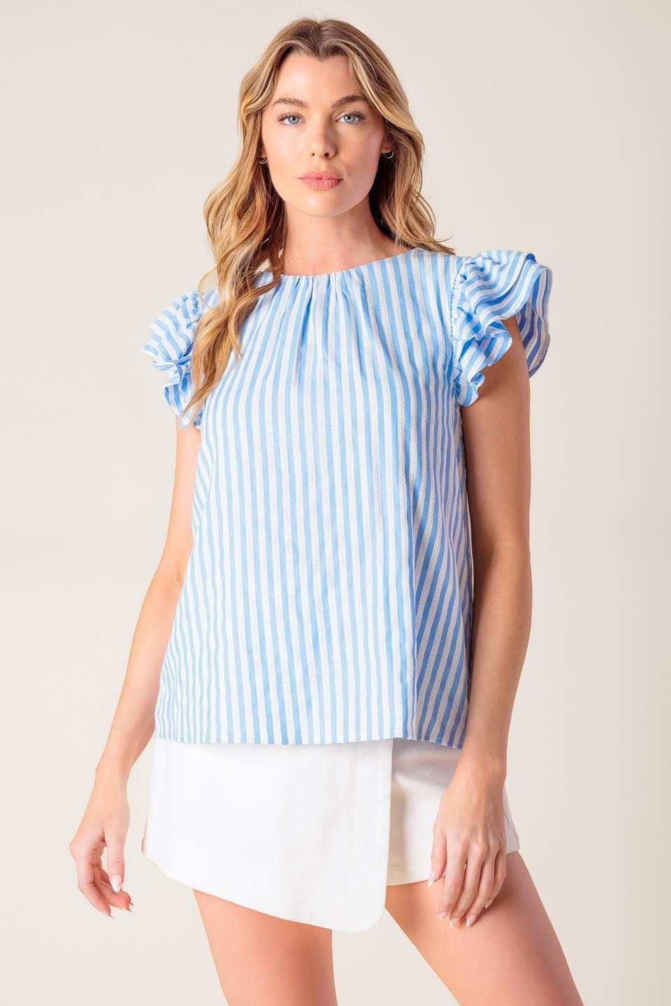 SWEET HARMONY BLUE WOVEN TOP Flying Tomato