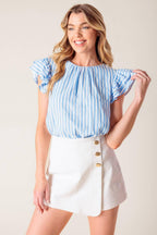 SWEET HARMONY BLUE WOVEN TOP Flying Tomato